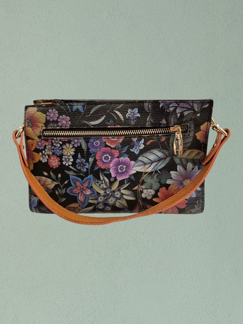 Valentina Midnight Floral Leather Convertible Crossbody Bag